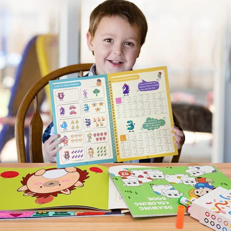 Large Size Magic Grooved Practice Copybook for Kids,Reusable Grooved Handwriting Workbook, Learn to Write Number Letter Tracing,Writing Practice for Kids Age 3-5