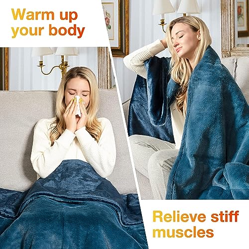 WOOMER Electric Heated Throw Blanket, Soft Faux Fur Fast Heating Blanket, 4 Heating Levels & 4 Hours Auto Off (50"x 60"), Machine Washable, Over-Heat Protection, ETL Certification