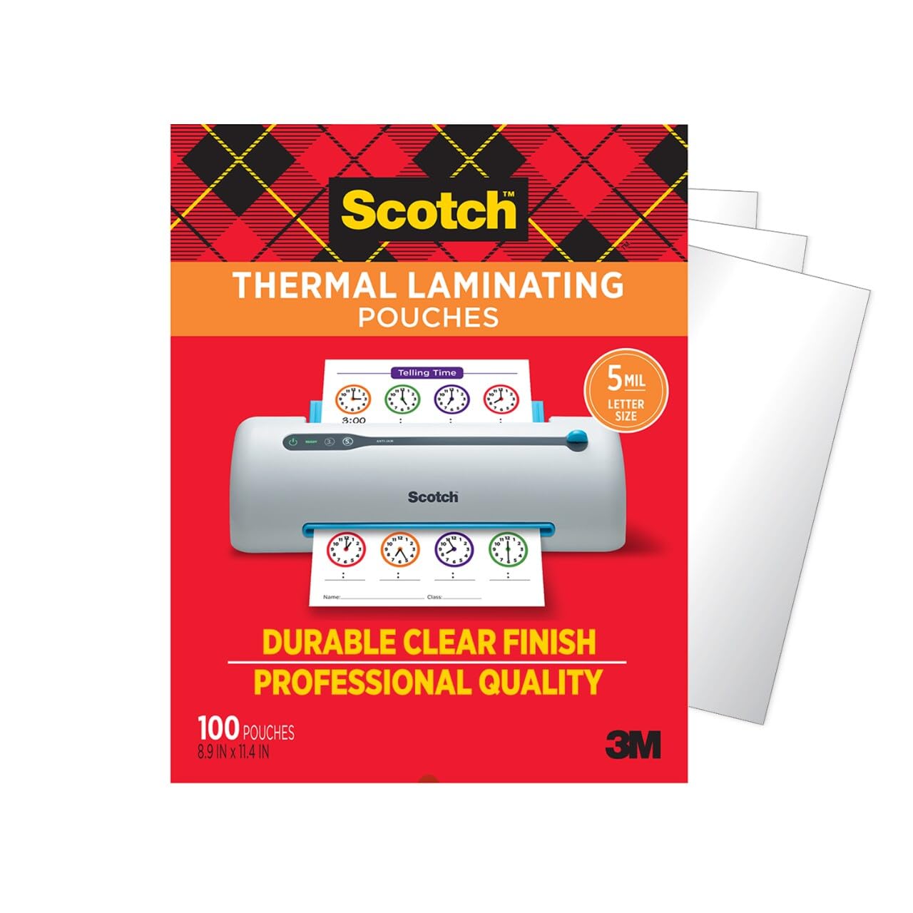 Scotch Thermal Laminating Pouches, 100 Count, Clear, 5 mil, Laminate Business Cards, Small Banners, Essays, Office or School Supplies, Fits Letter Size 8.9x11.4 in Paper