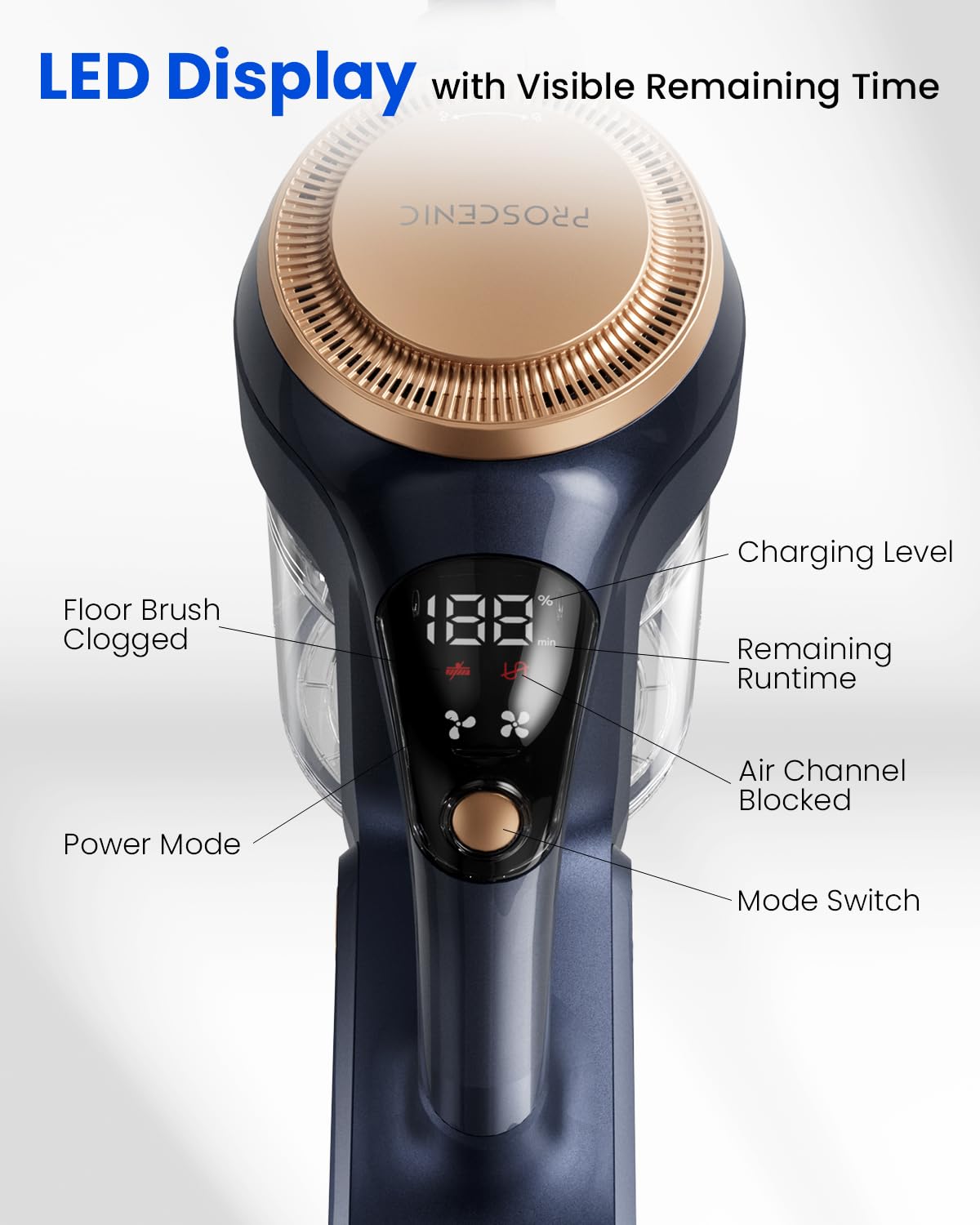 Proscenic Cordless Vacuum Cleaner, P11 Lite 38kPa Powerful Vacuum Cleaners for Home with LED Display, Up to 40 Mins Runtime Stick Vacuum, Anti-Tangle Brush, Lightweight Vacuum for Carpet, Hard Floor