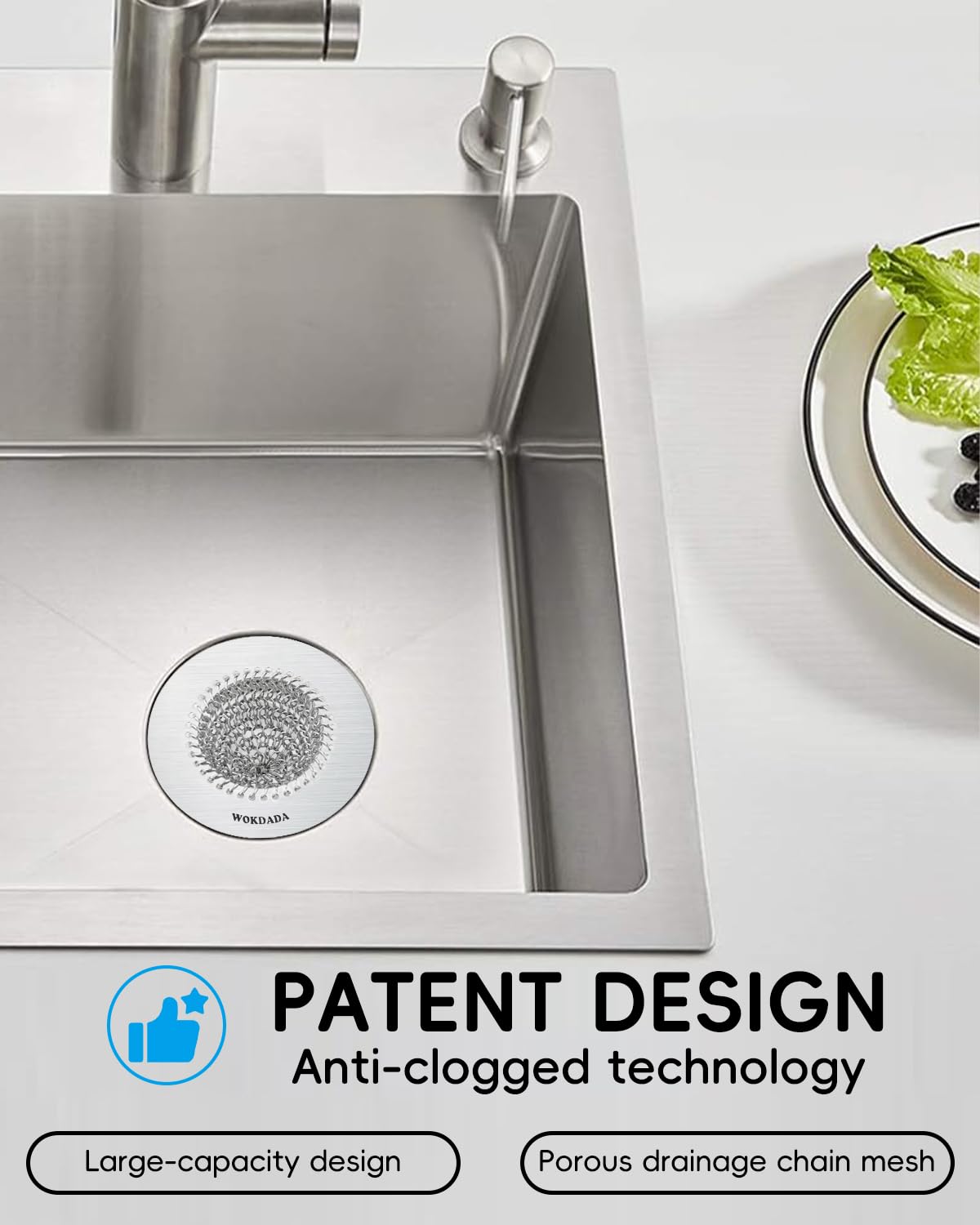 Wokdada Sink Drain Strainer, Reversible No Clog Mesh Kitchen Sink Drain Strainer, 304 Stainless Steel & Rust-Proof/Masterfully Handcrafted, Easy Clean, Dishwasher Safe, Fits Standard Sink Drain