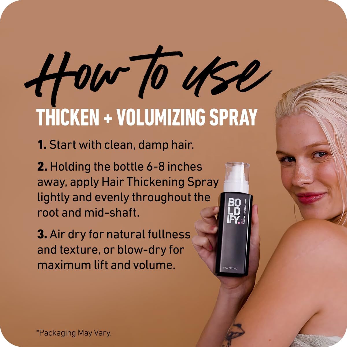 BOLDIFY Hair Thickening Spray - Texture Spray for Hair, Stylist Recommended Hair Thickening Products for Women & Men, Volumizing Hair Products, Hair Volumizer, Volume Spray, Hair Thickener - 8oz