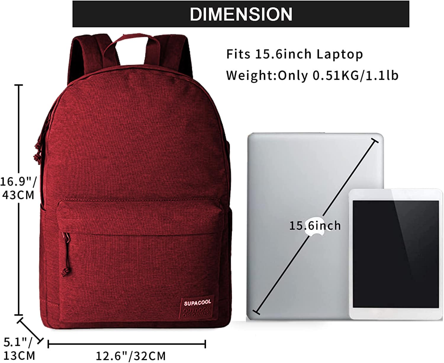 SUPACOOL Lightweight Casual Laptop Backpack & Pencil Pouch, School Backpack with USB Charging Port for Men and Women, Bookbag for Boys and Girld, Work Backpack(Garnet set)