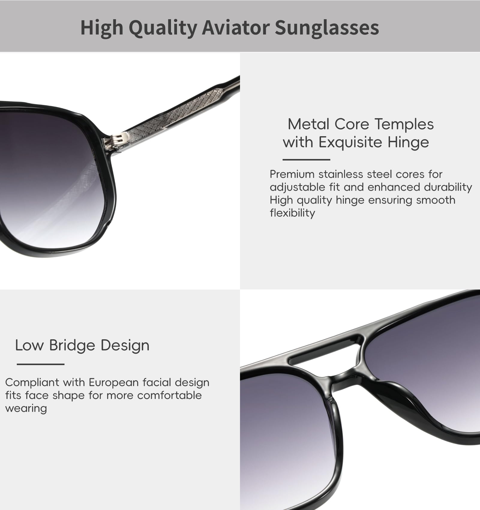 hnbliv Retro Aviator Sunglasses for Women & Men Lightweight Square Shade UV400 Protection Unisex Black Frame
