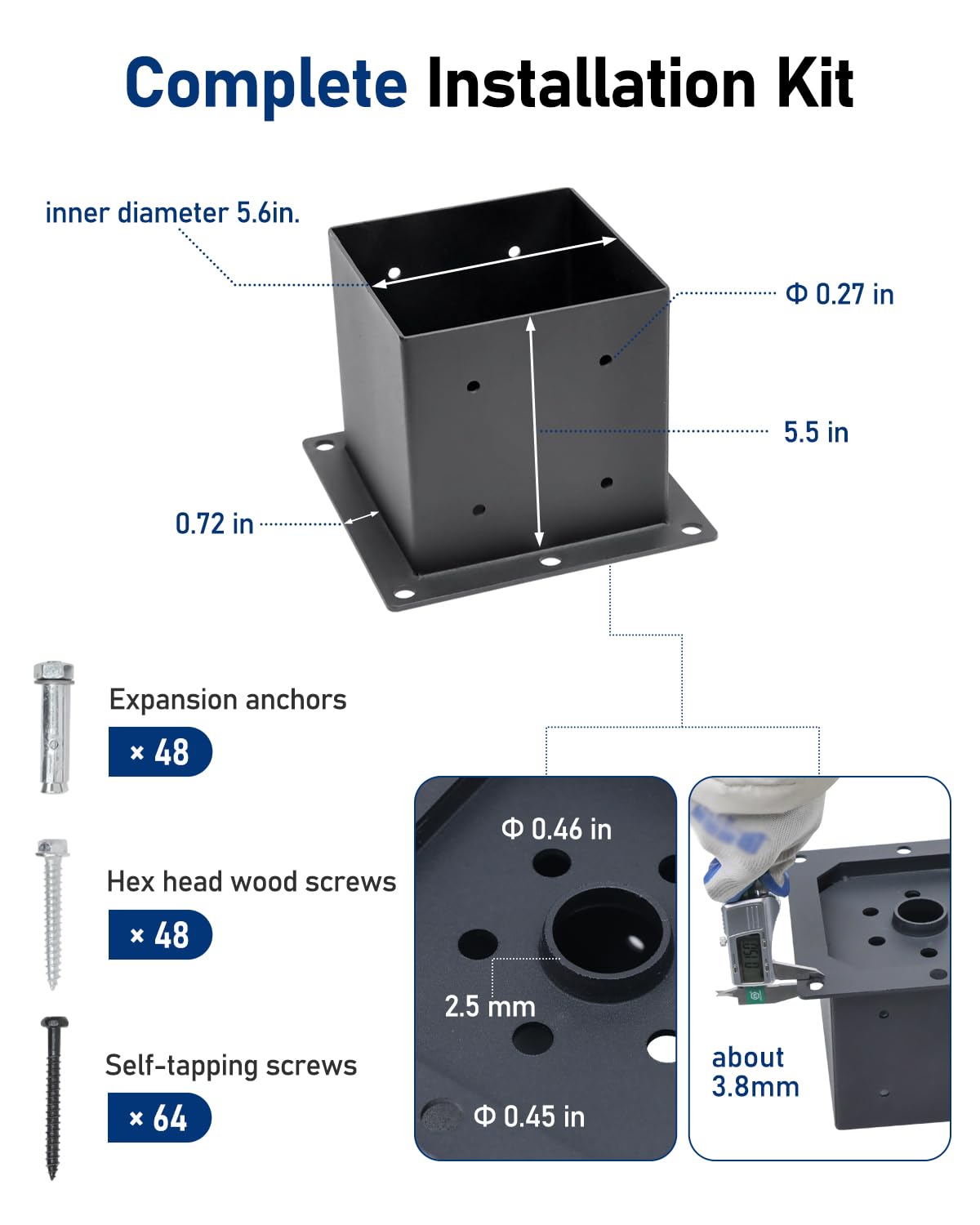vikofan Nominal 6x6 Post Base for Concrete, Raised 6x6 Post Bracket Anchor, Deck Post Base, Wood Fence, Gazebo, Pergola Brackets Kit 6x6, Black, 8-Pack