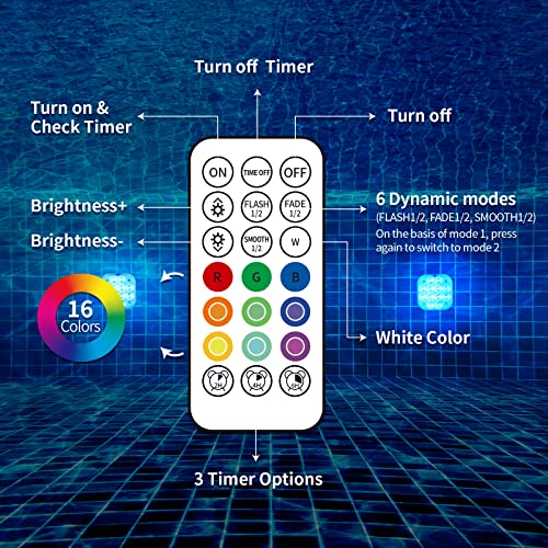 Homly Rechargeable Submersible Pool Lights with Remote, Waterproof Underwater Charging Battery Operated Controlled 16 Color Changing LED with Magnet Floating Lights Pool Pond Decoration 1 Pack
