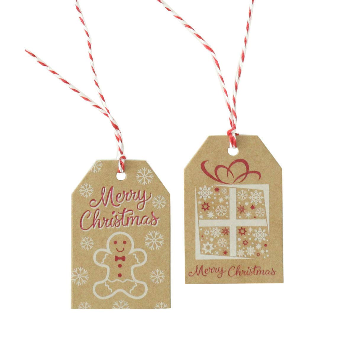 100 Pack Brown Kraft Paper Christmas Gift Tags, Xmas Brown Kraft Gift Tags with Jute Twine Baker Twine for DIY Xmas Holiday Present Wrap Stamp and Label Package Name Card