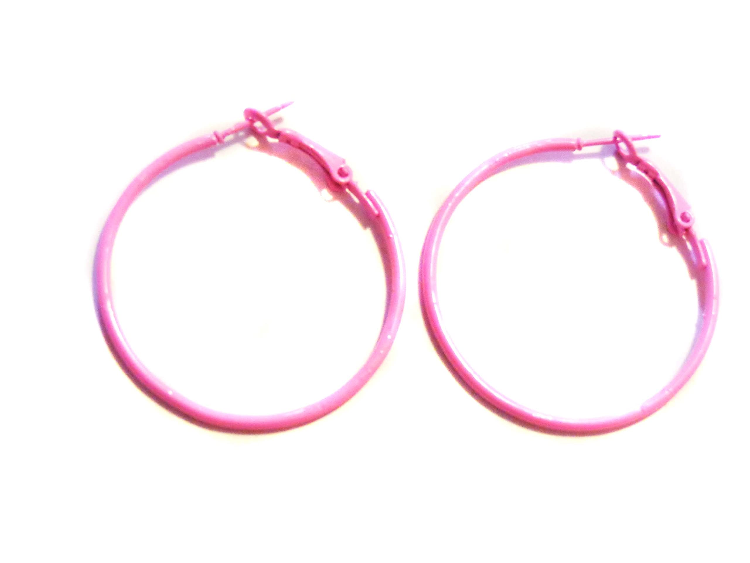 Color Hoop Earrings Bubble Gum Pink Hoop Earrings Simple Thin 1.5 inch Hoops