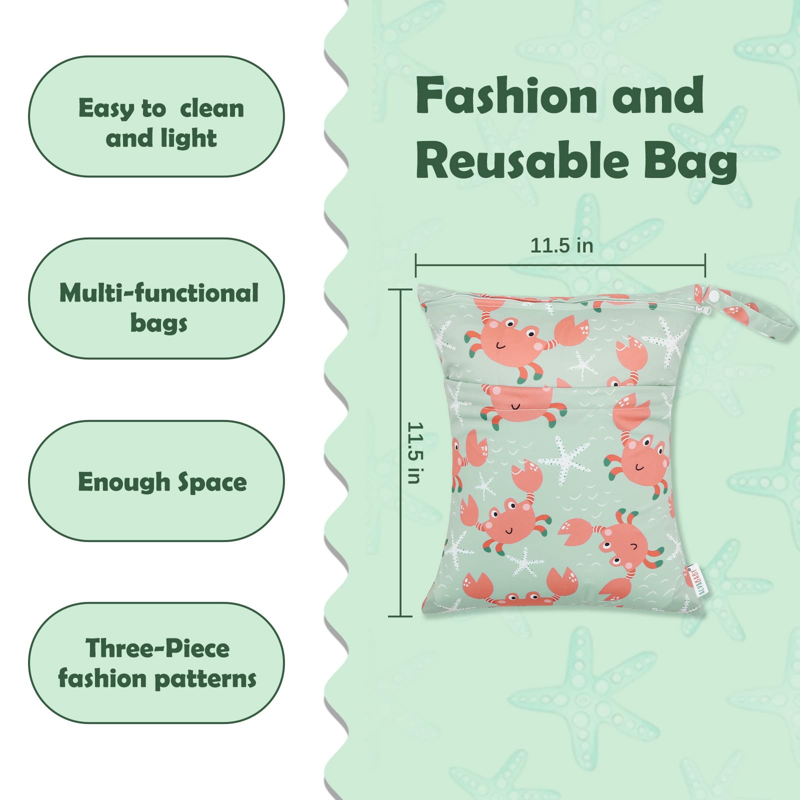 ALVA ALVABABY 3pcs Cloth Diaper Wet Dry Bags Waterproof Reusable with Two Zippered Pockets Travel Beach Pool Daycare Soiled Baby Items Yoga Gym Bag for Swimsuits or Wet Clothes 3L-ZM15A