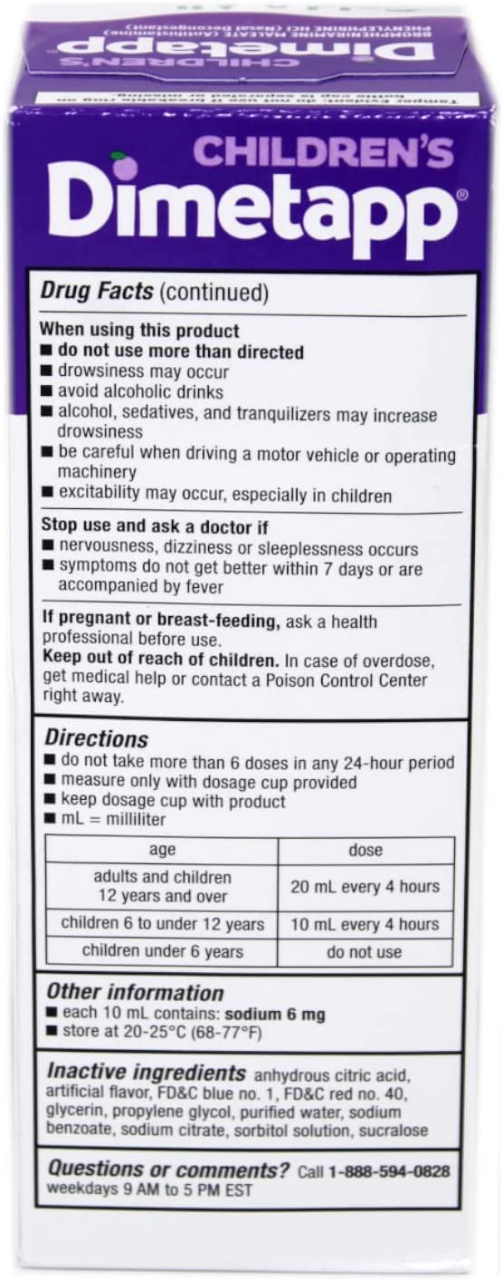 Children’s Dimetapp® Cold & Allergy Liquid – Grape Flavor, Alcohol-Free, 8 fl oz - 3 Pack