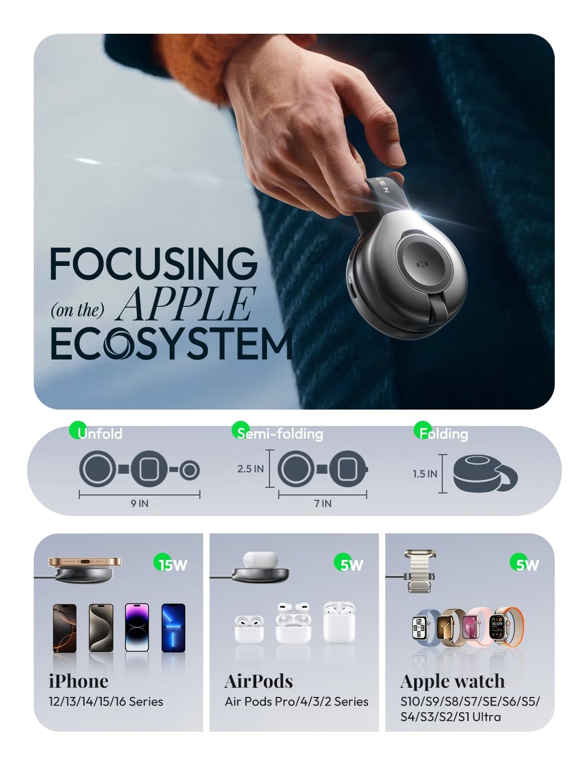 LISEN 25W QI2 Magsafe Charger Stand Cube, 3 in 1 Charging Station Apple, MagGo Travel Charger for Multiple Devices for iPhone AirPods Apple Watch (30W Charger Included) (Black)