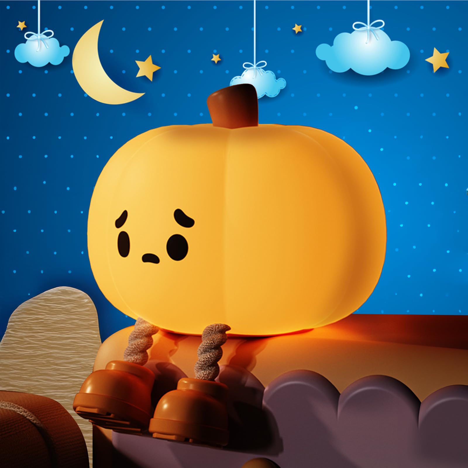 Lilampts Pumpkin Night Light, Cute Pumpkin Decor Silicone Night Lamp with 3 Level Dimmable Bedside Lamp Halloween Night Light Nursery Nightlight Dorm Decor,Silicone Touch Light, Breastfeeding for Baby