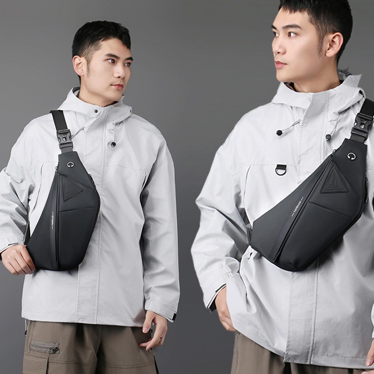 Slim Sling Bag, Anti-Theft Crossbody Chest Shoulder Backpack Water Resistant Personal Pocket Bag for Hiking Travel (Black- Left Hand)