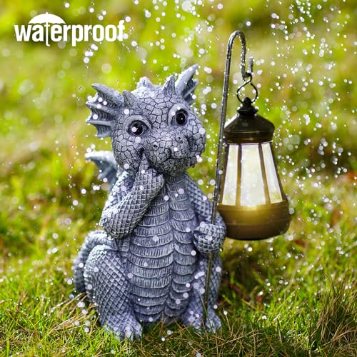 Qeeman Solar Garden Statue Cat Figurine- Garden Art with Solar Lantern, Loving Cat for Patio,Balcony,Yard, Lawn-Unique Housewarming Gift for Garden Mom Grandma
