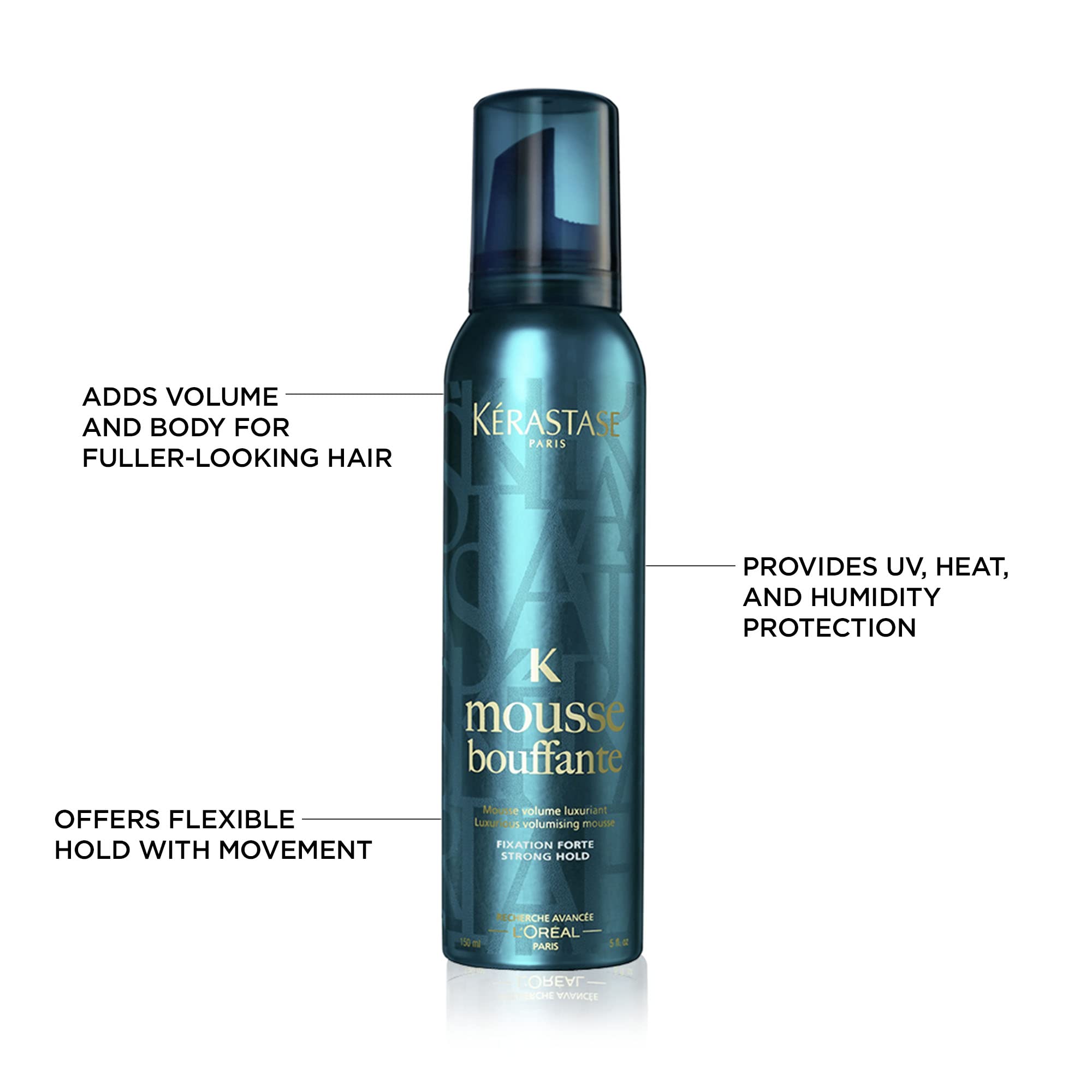 KÉRASTASE Mousse Bouffante Hair Mousse, Volumizing and Bodying Styling Product, Strong Hold, Heat Protectant with Vitamins for All Hair Types, 150ml