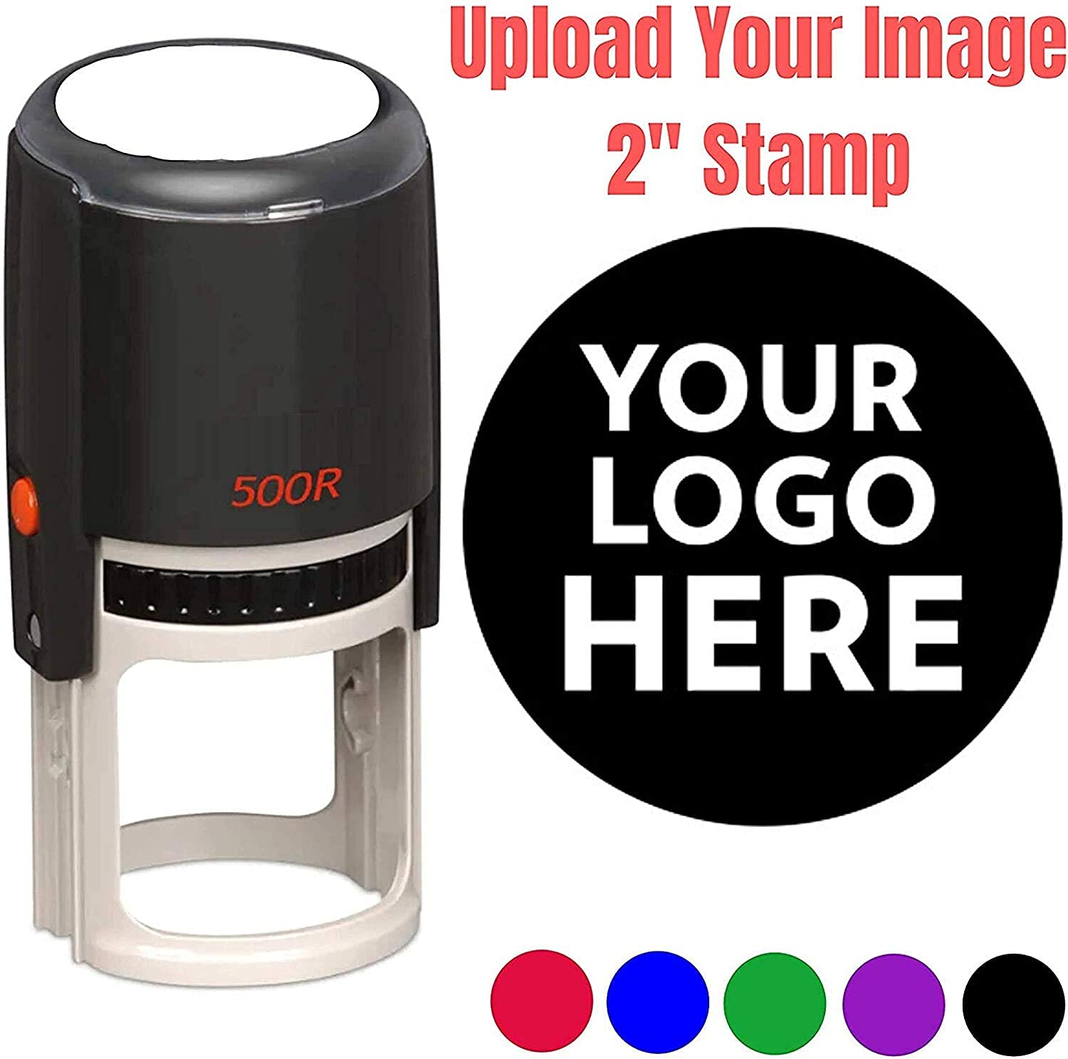 2" Logo Stamp - Custom Stamp - Personalized Business Stamp Self-Inking Black Red Blue Black Ink - Custom Round Text Business Stamp Large 2 Inch Stamper