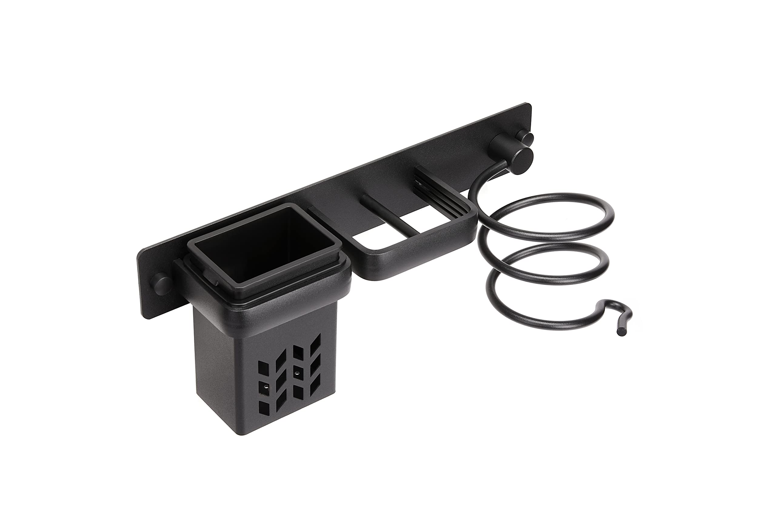 YUET Hair Dryer Holder Hairdryer Station Wall Mounted Spiral Shelf Bracket Stand Hanger Straightener Organizer Blow Storage with Holes Rack For Bathroom Aluminum Professional (Black With Cup)