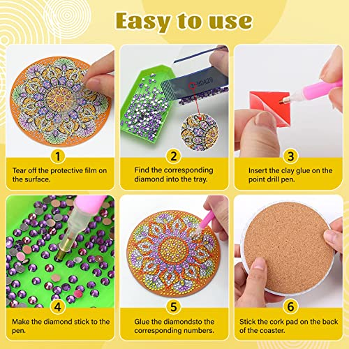 QUITEDEW 10 Pack Fruit Diamond Painting Coasters, DIY Diamond Art Kits for Adults, Diamond Art Coasters for Adult Beginner