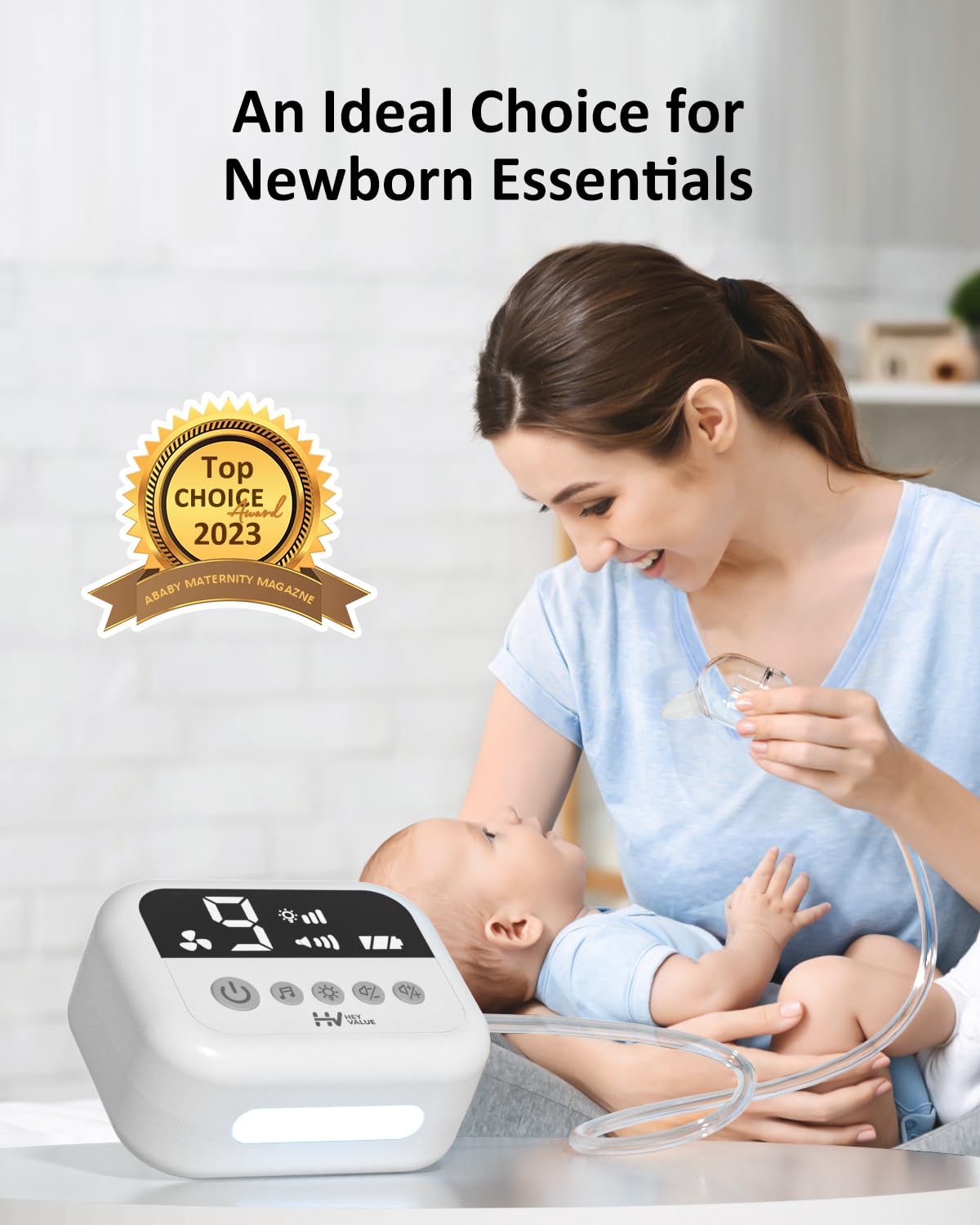 HEYVALUE Nasal Aspirator for Baby, Hospital Grade Nose Sucker with 9 Levels Suction, Night Light and Nursery Rhyme Soothing Function, Electric Nose Suction for Baby with Food-grade Silicone Tips