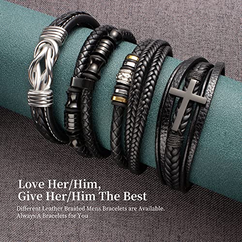Boyfriend Gifts Cross Leather Bracelets for Men Black Braided 1 Year Anniversary Easter Gifts for Boyfriend I Love You Gifts for Him Retirement Birthday Jewelry