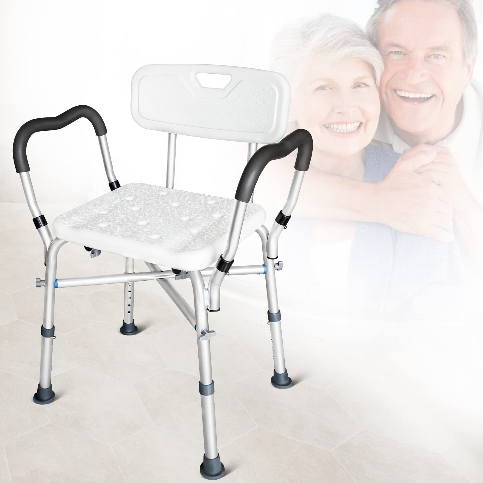 KingPavonini Shower Chair for Inside Shower, 550LBs Heavy Duty Bath Chair with Arms, Medical Shower Seat, Bath Stool Safety Shower Bench with Reinforced Crossing Bar for Elderly, Adults, Disabled