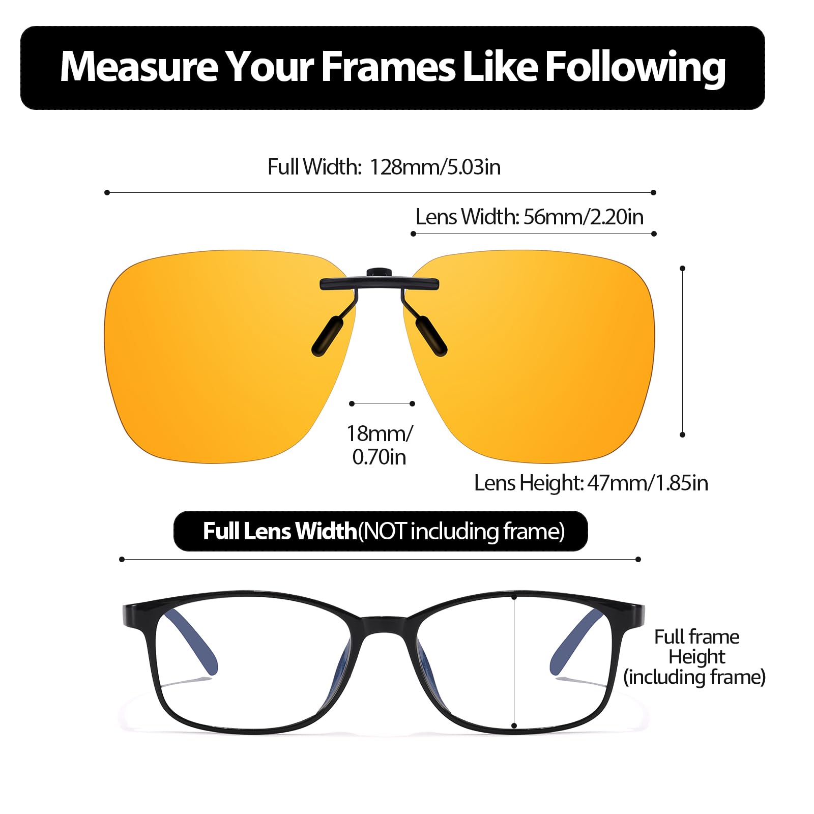 TJUTR Clip On Blue Light Blocking Glasses for Prescription Glasses, Fit Over Glasses for Computer TV Gaming, Anti Eyestrain