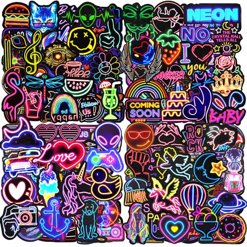 Water Bottle Stickers 200 Pcs Cool Neon Stickers, Sticker Pack for Kids Adults Teens, Waterproof Vinyl Stickers, Stickers for Laptop Skateboard Journal Notesbook Computer Phone Cup Guitar Luggage etc