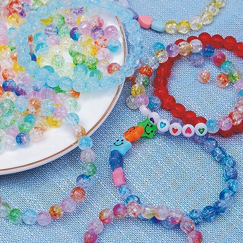 EYENICE 600 Pcs Beads for Jewelry Making,24 Colors Acrylic Crystal Burst Beads Accessories for Bracelet Necklace Making Kit, with 2 Strands of Elastic Thread for DIY Crafts