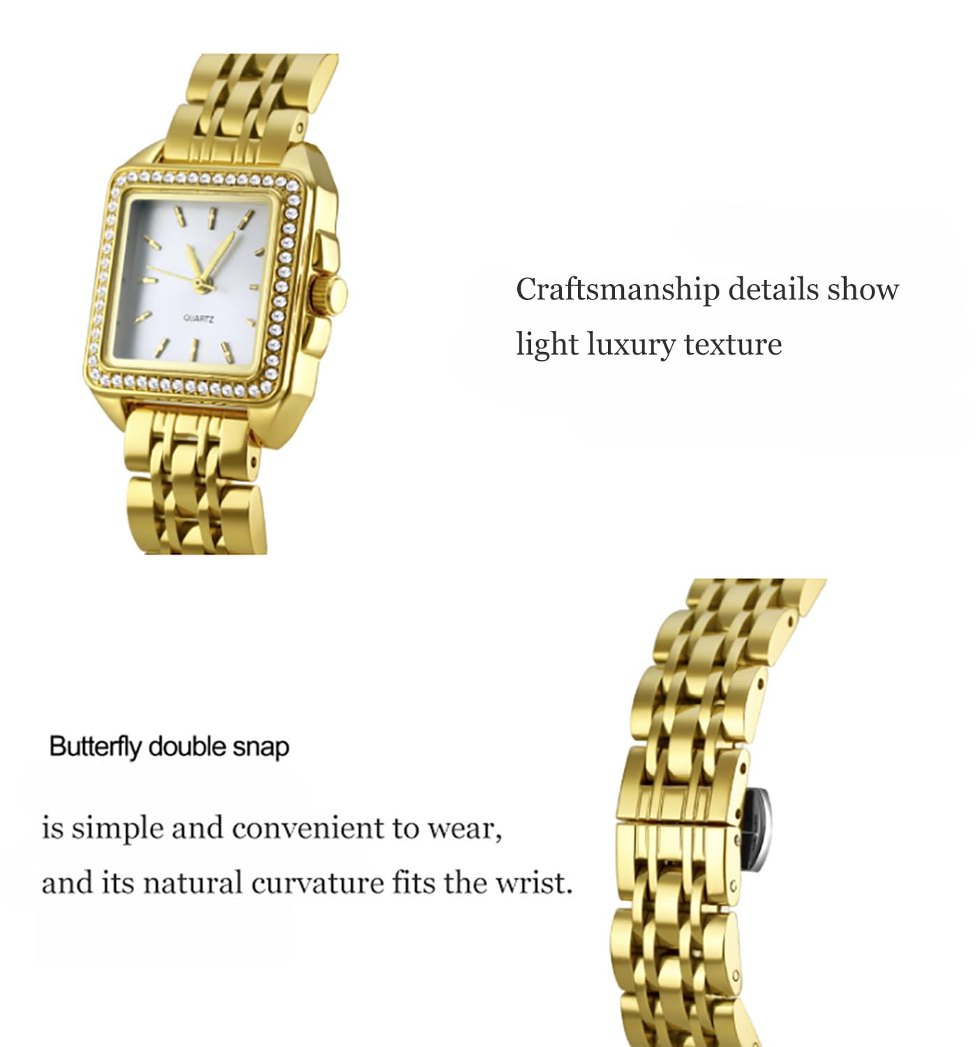 BESTKANG Women Watches Fashion Wristwatch Quartz Waterproof Watch Stainless Square Watch Women’s Golden Watches (Silver-White)