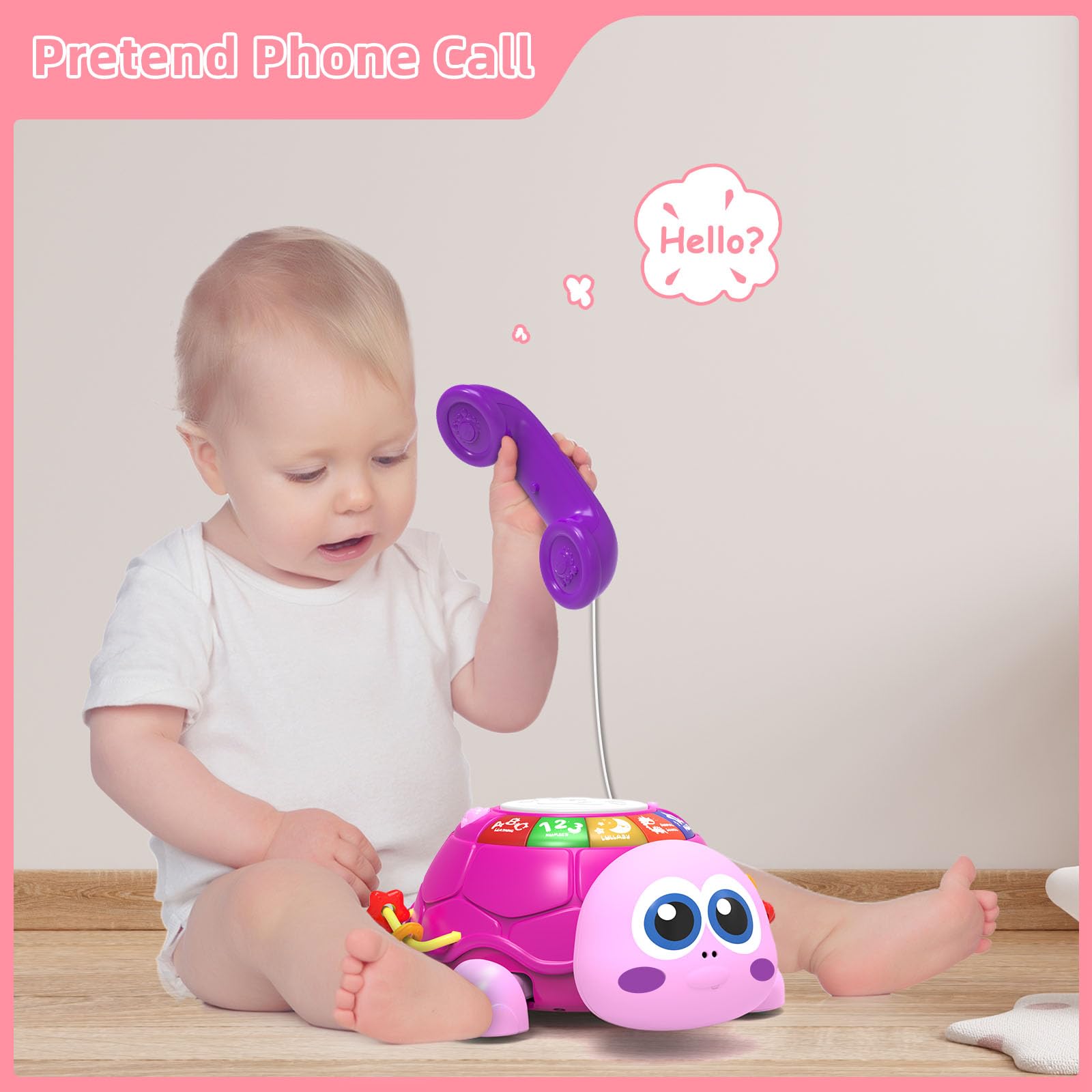Hanayo Baby Musical Turtle Crawling Baby Girl Toys for 6-18 Months,Infant Early Learning Educational Toy,Baby Girl Gift Essentials for Newborn 7 8 9 11+ Months 1-2 Year Old(Pink)