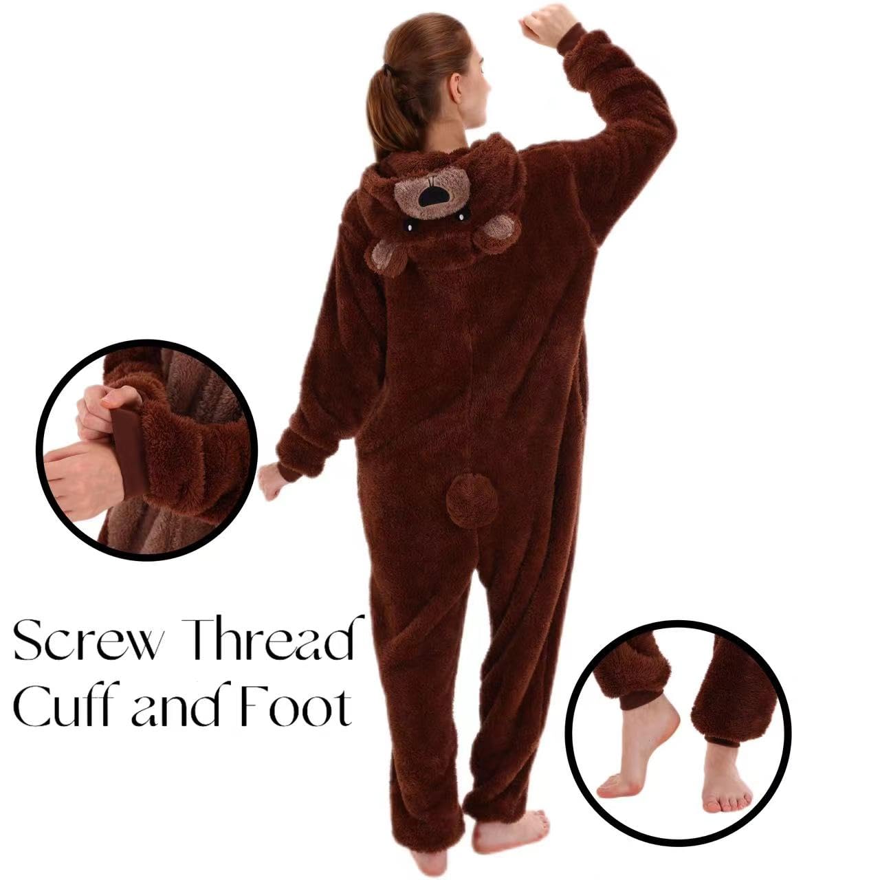 COSUSKET Snug Fit Unisex Adult Onesie Pajamas, Sherpa Bear Cosplay Animal One Piece Halloween Costume Sleepwear Homewear
