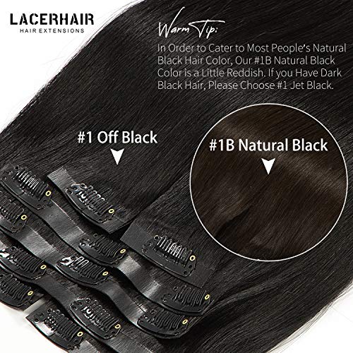 Lacer Real Hair Extensions Clip in Human Hair P#1B/30 Natural Black Mixed Auburn Brown 7Pcs Clip in Hair Extensions Real Human Hair 14 Inch 120g