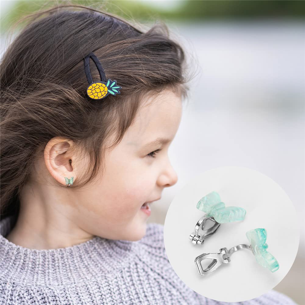 6Pairs Crystal Unicorn Clip On Earrings for Little Girls, Rainbow Earrings Butterfly Earrings Toddler Girls Dress Up Jewelry