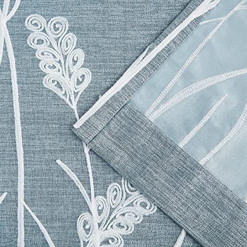 Melodieux Wheat Embroidery Linen Blackout Curtains for Living Room Bedroom Grommet Window Drape, White Wheat/Aqua Blue, 52 by 84 Inch (1 Panel)