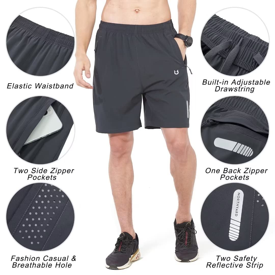 NORTHYARD Men's Athletic Hiking Shorts Quick Dry Workout Shorts 7"/ 9"/ 5" Lightweight Sports Gym Running Shorts Basketball Exercise DARKGREY L