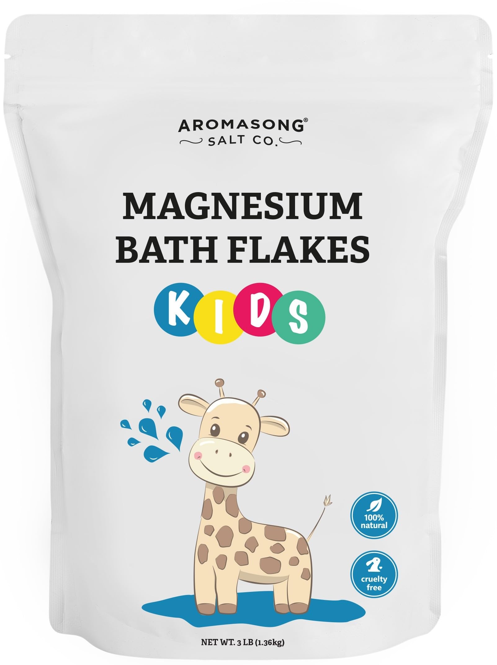 Aromasong Magnesium Flakes for Kids Bath – 3 LB Resealable Bag | Pure Dead Sea Salt Bath Flakes for Kids, Toddlers & Babies | Gentle Calming Epsom Salt Alternative | Soothing Bedtime Detox Soak