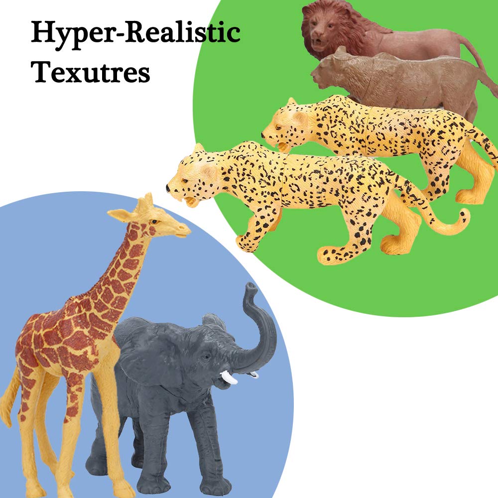 Jumbo Safari Animal Figurines, 12 Piece African Jungle Zoo Set, Realistic Elephant, Giraffe, Lion Toys for Toddlers, Kids Birthday