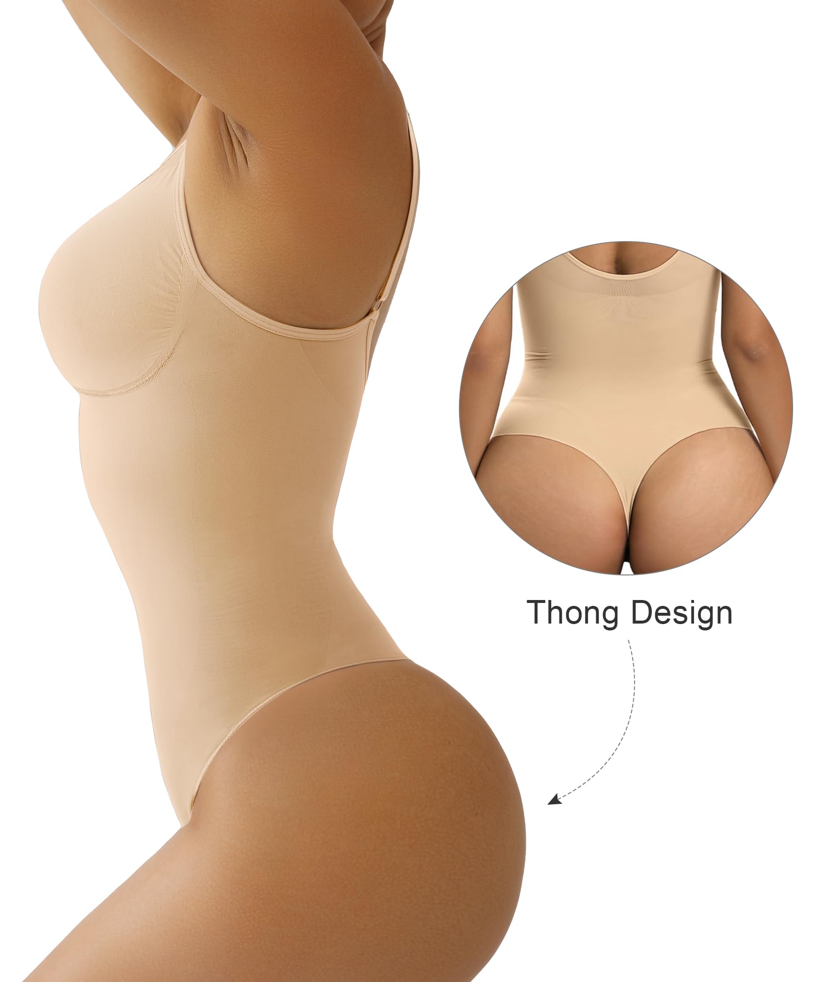 SHAPERX Women's Shapewear Bodysuit Tummy Control Body Shaper Seamless Sculpting Snatched Waist Body Suit,SZ5215-Beige-L/XL