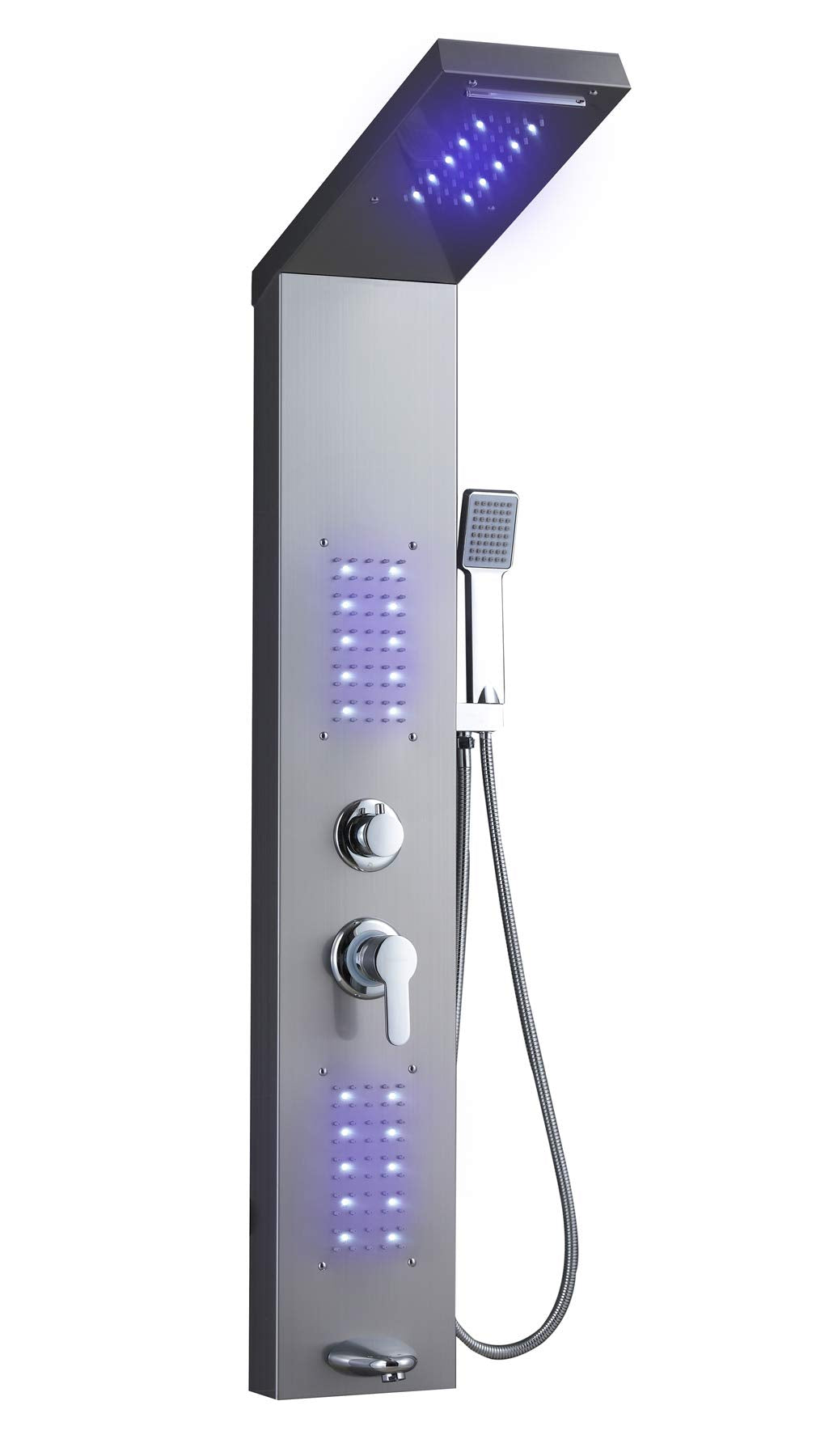 ELLO&ALLO LED Rainfall Waterfall Shower Head Rain Massage System with LED Body Jets, Stainless Steel Bathroom Shower Panel Tower System, Brushed Nickel