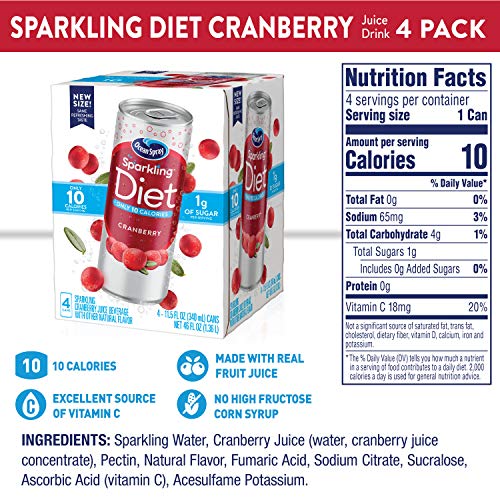 Ocean Spray® Sparkling Diet Cranberry Juice Drink, 11.5 Fl Oz Cans, 4 Count (Pack of 24)