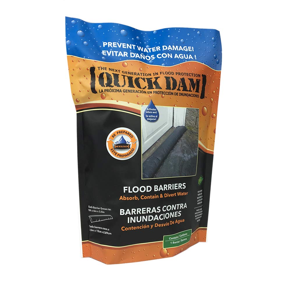 Quick Dam QD65-1 Water-Activated Flood Barrier-5 Feet-1/Pack, 5-ft, Black