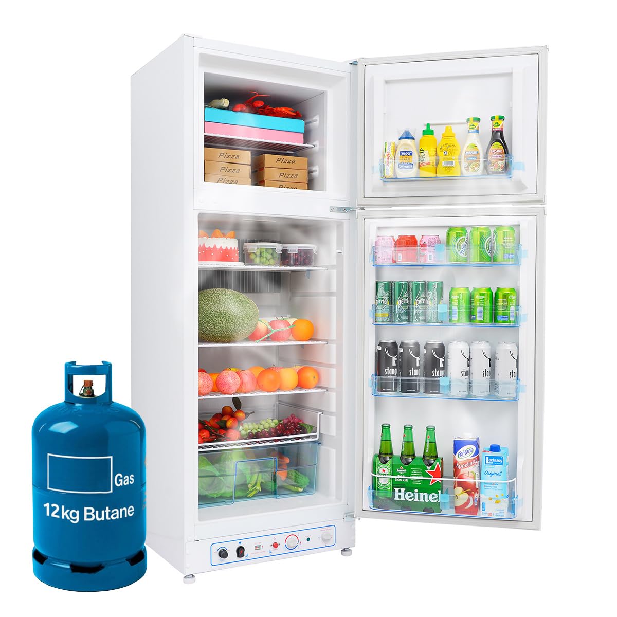 Smad 110V/LPG Propane Refrigerator with Freezer, 9.3 Cu.Ft RV Propane Refrigerator Off Grid, Large Capacity Gas Fridge for Camper, Cabin, Home, White