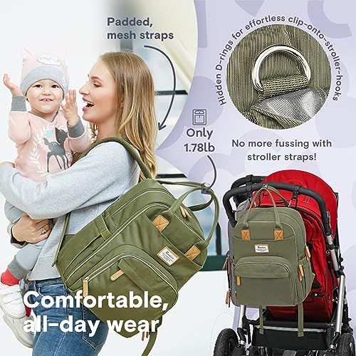 RUVALINO Diaper Bag Backpack, Multifunction Travel Pack Maternity Baby Changing Bags, Large Capacity, Waterproof, Gray