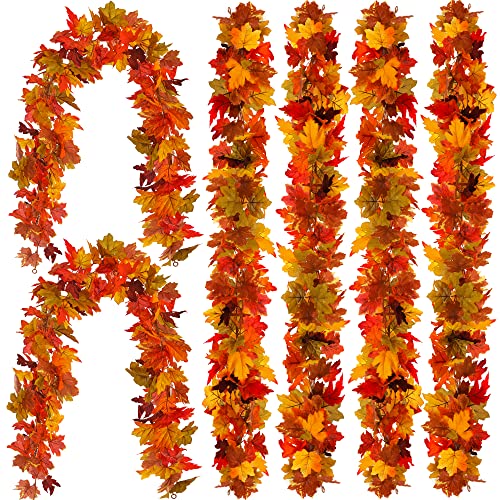 PARTY JOY 6PCS Black Red Leaf Garland, 5.6Ft Halloween Garland Artificial Maple Leaf Autumn Garland Hanging Fall Vines Table Decorations for Thanksgiving Front Door Decorations Fall Decor