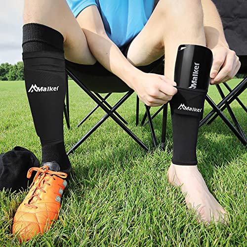 Malker Soccer Shin Guards for Kids Youth Adults Shin Guards Pads with Lower Leg Sleeves, Lightweight and Compact, Protective Soccer Equipment (Black S)