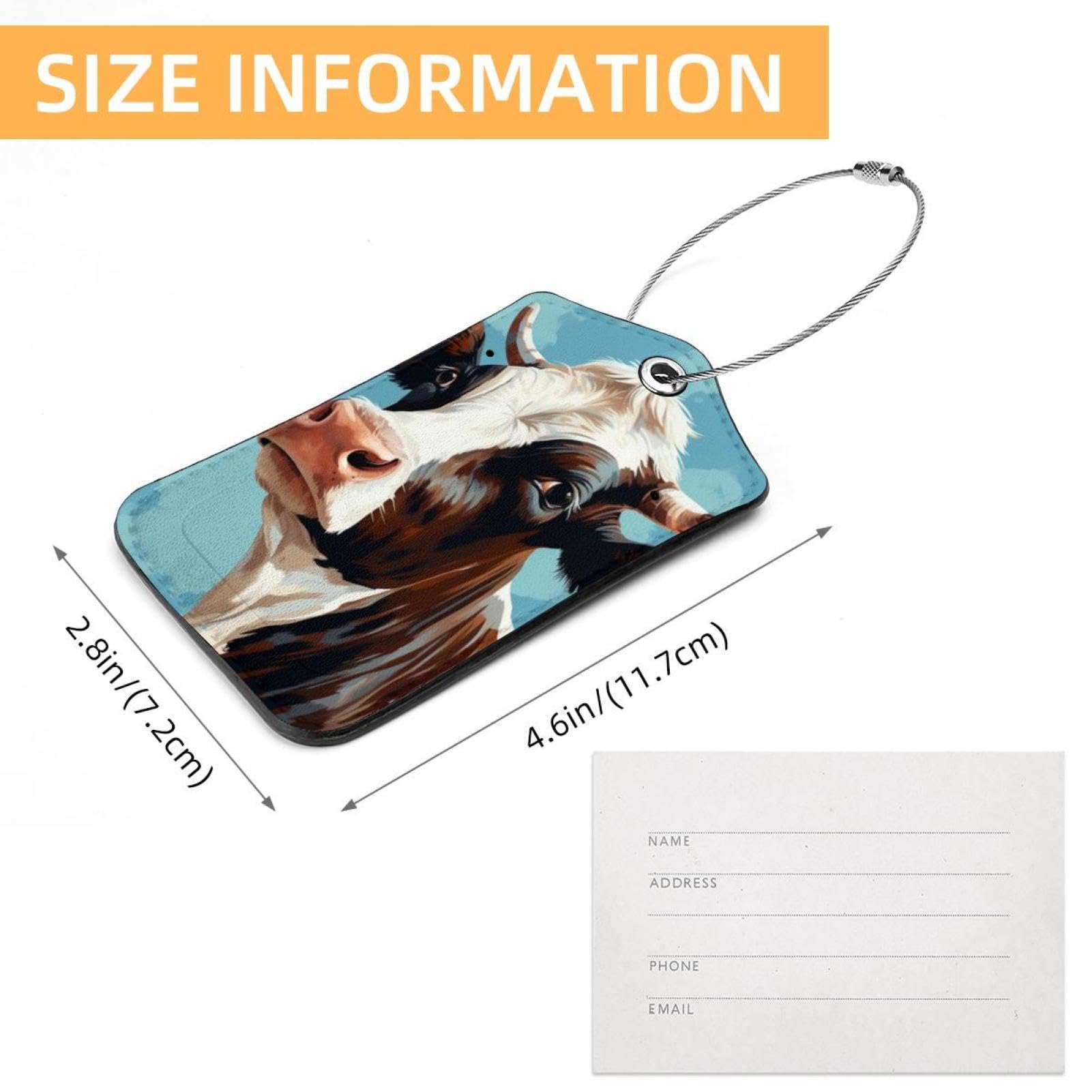 Beautiful CowBright and Personalized Luggage Tags, Set of 2 Metal Loop Lock Baggage Tags with Privacy Flap Cover