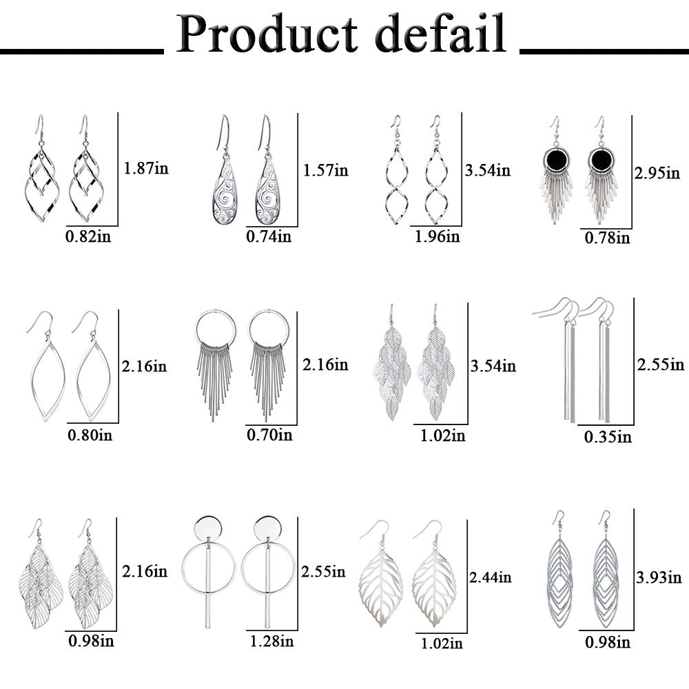 Brass 12 Pairs Drop Dangle Earrings boho Fashion Jewelry Vintage Statement Boho Bohemian Earrings Set for Women Girls