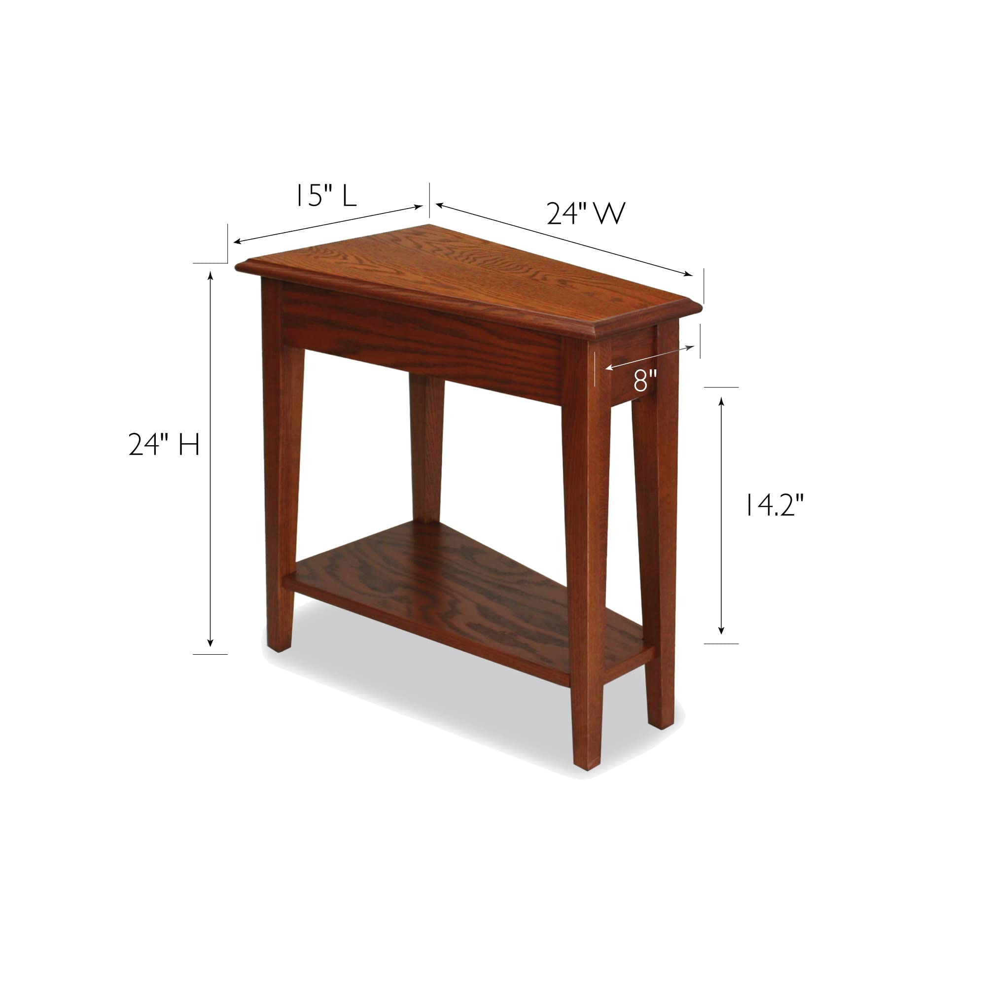 Leick Home 9035-MED Recliner Wedge Table with Shelf, Medium oak, 24 in x 15 in x 24 in