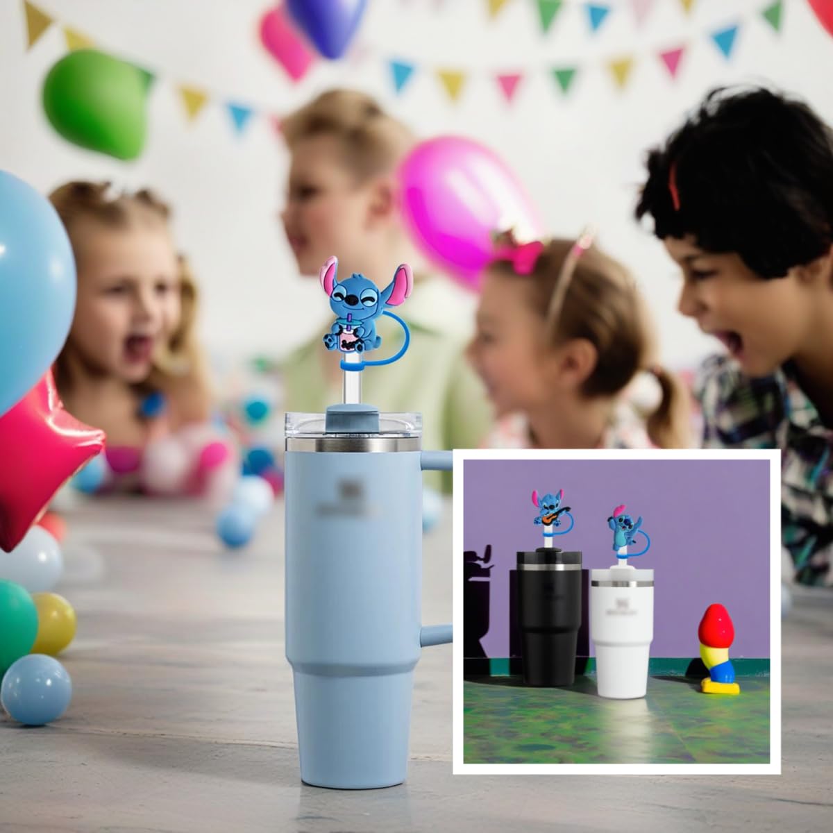 YKIAMGH 210pcs Water Bottle Stickers and 5pcs Stitch Strraw Toppers for Stanley