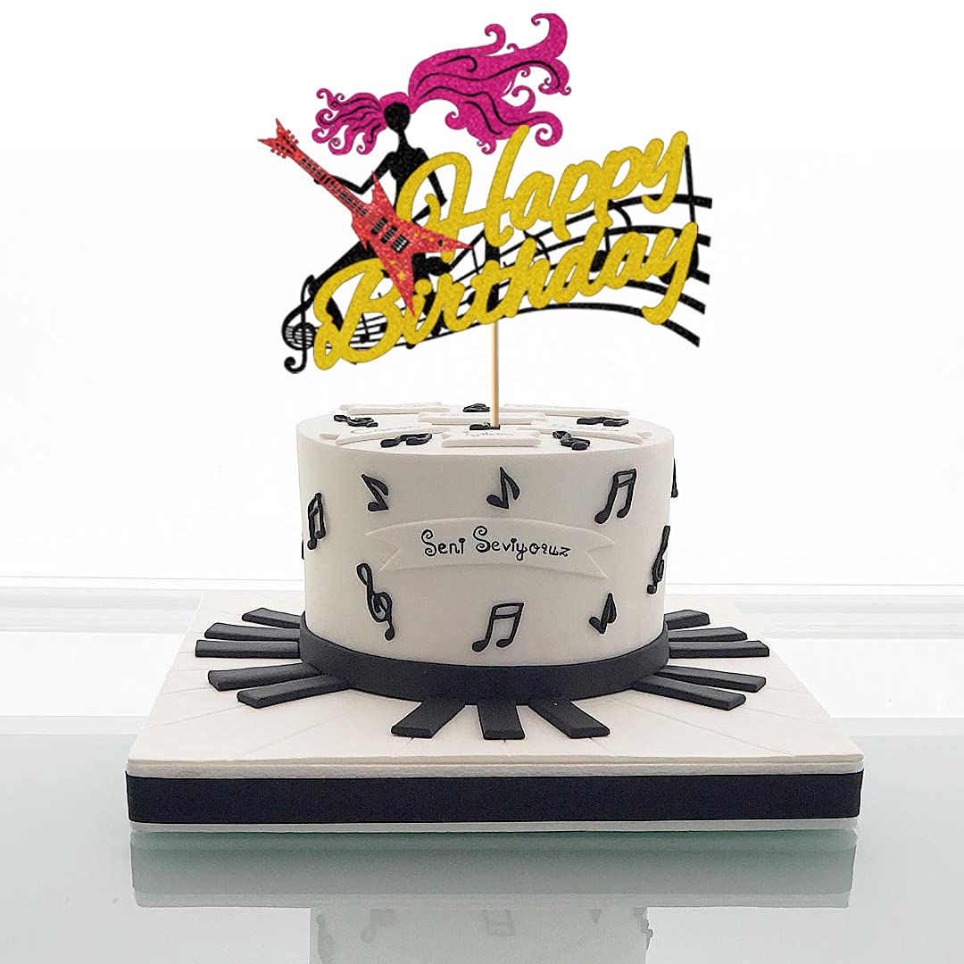 Guitar Cake Topper Rock and Roll Theme cake decorations Sign Musical Notes Player Cake Decorations for Musical Birthday Party Decor Man Boy Girl Birthday Party Supplies